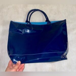 Spacious Blue Tote Bag with Glossy Finish